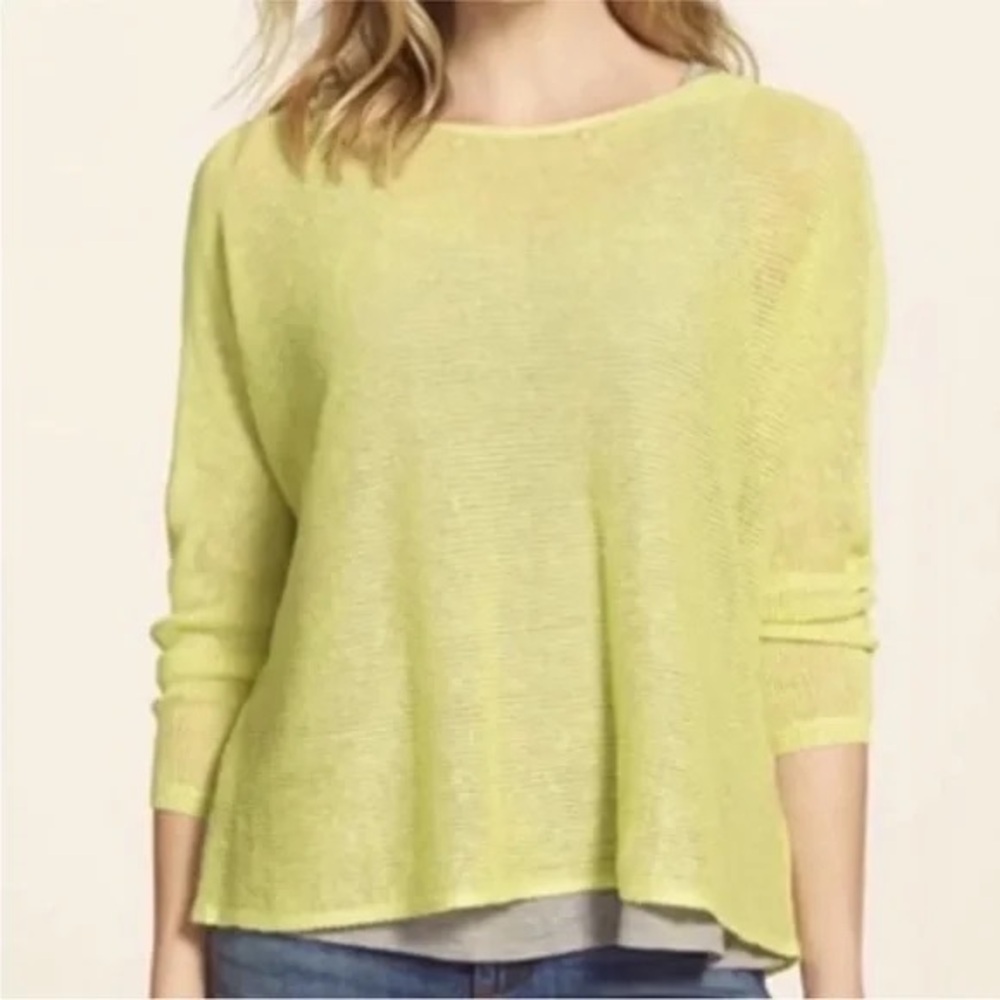 Eileen Fisher Women’s Organic Linen Blend Top‎ Chartreuse Neon Boxy Summer Beach